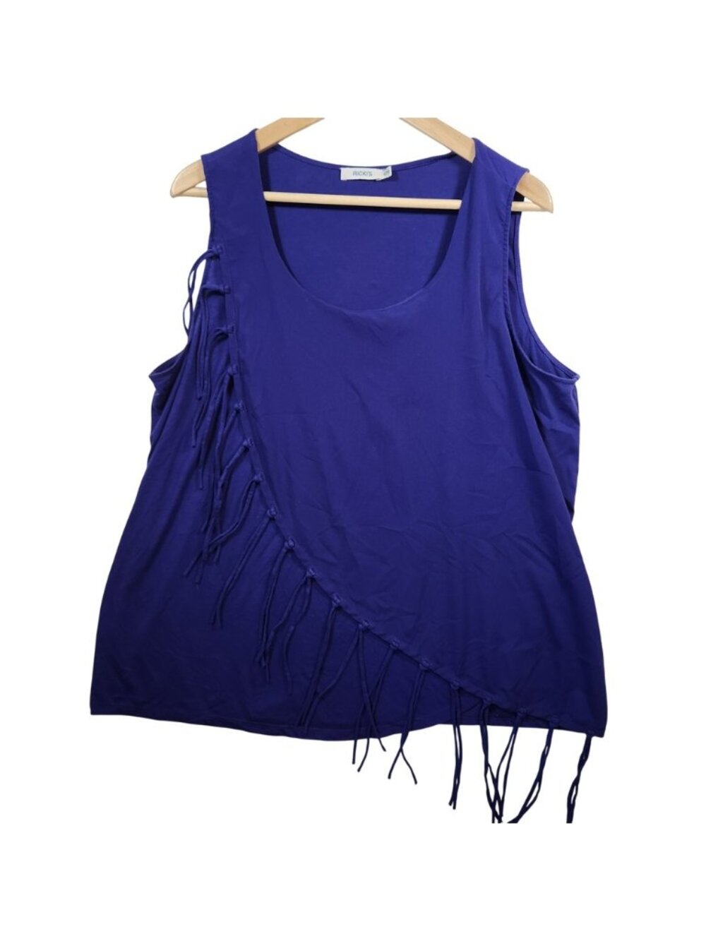Rickis Womens Royal Blue Fringe Sleeveless Scoop Neck Tank‎ Top XL